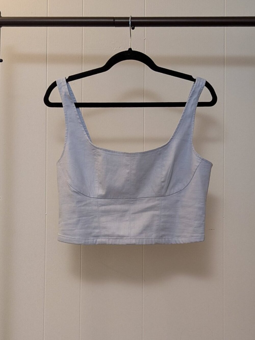 Banana Republic Linen Blend Smocked Back Crop Top Light Blue Size 8 NWT